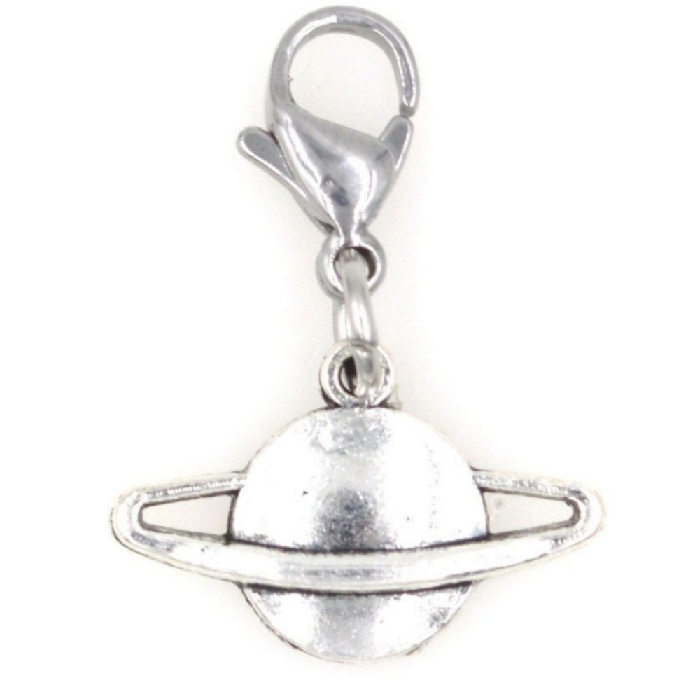 Clip On planet charms Saturn planner zipper pull clipon silver